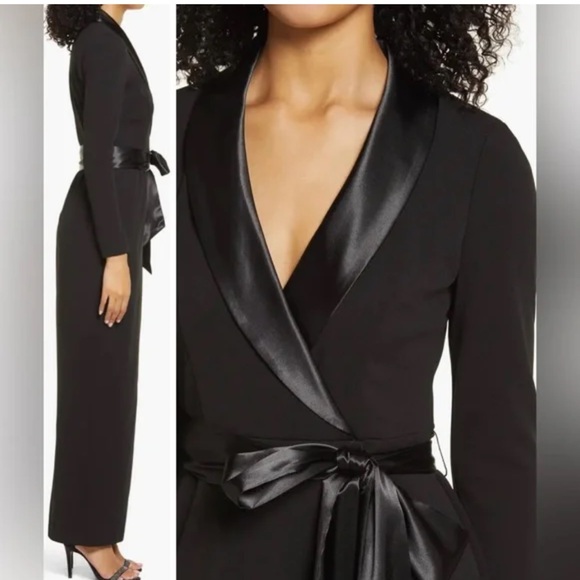 Eliza J long sleeve Tuxedo grown women maxi black dress size 4 NWOT - Picture 2 of 10